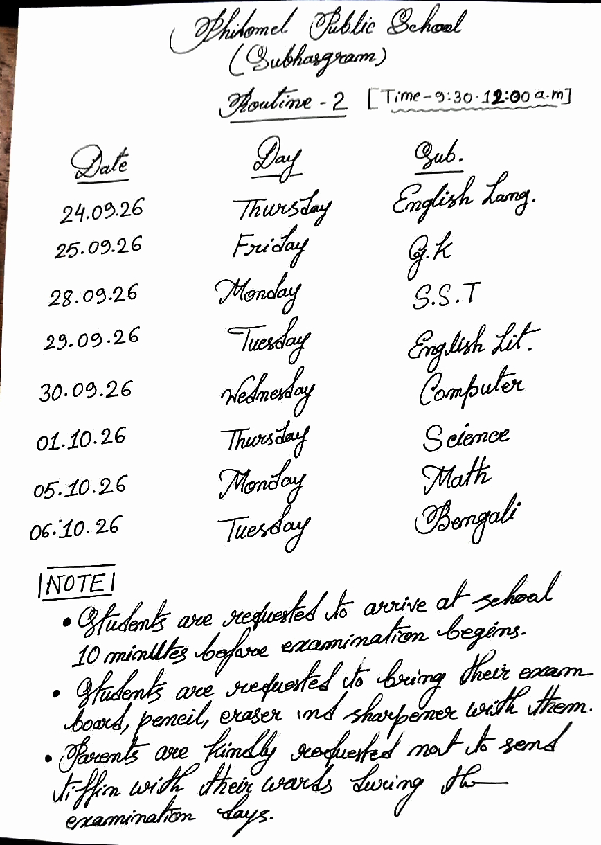 Class 2 S1 exam routine (2026-27)